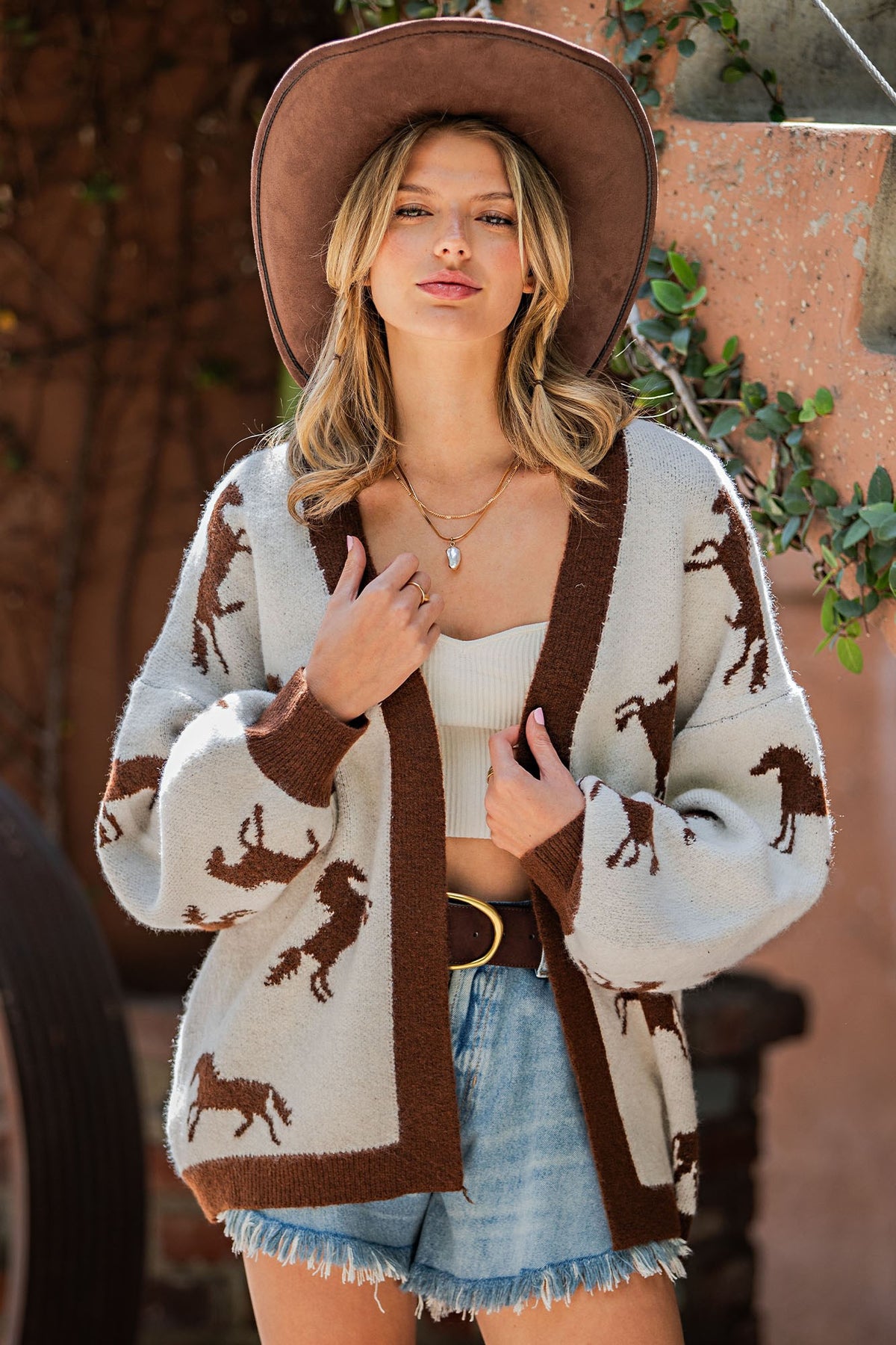 Horse Pattern Contrasting Women Cardigan