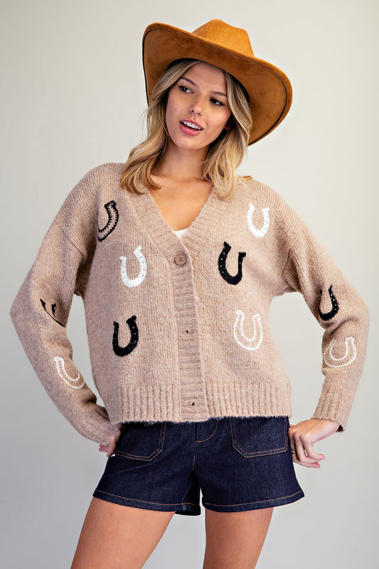 Horseshoe Pattern Knit Women Cardigan