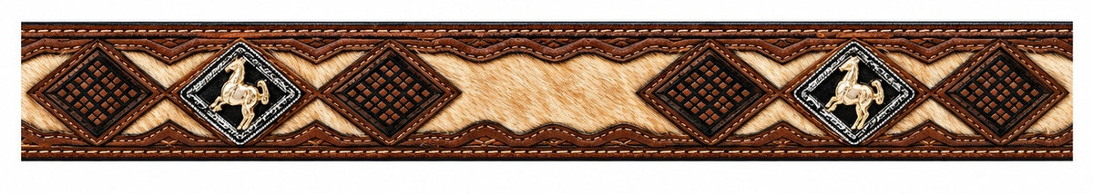 Western Horsehair-On Hide Leather Men Belt Brown/Tan