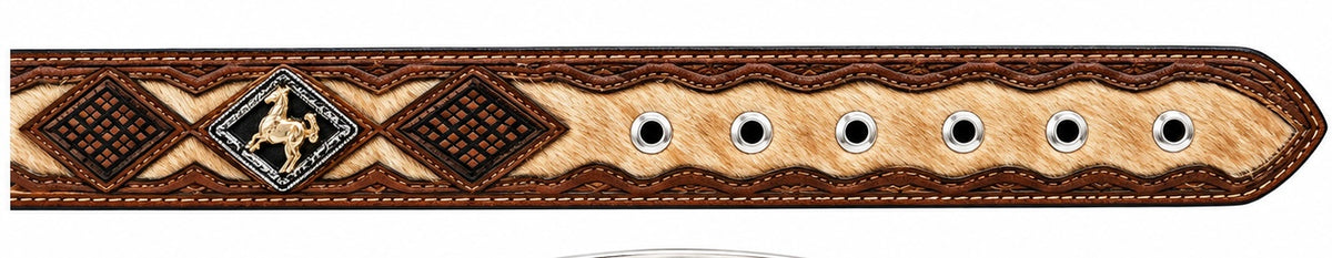 Western Horsehair-On Hide Leather Men Belt Brown/Tan
