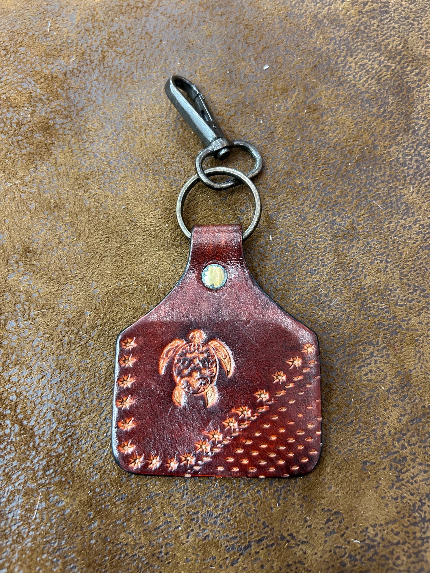 Western Tooled Leather Keychain