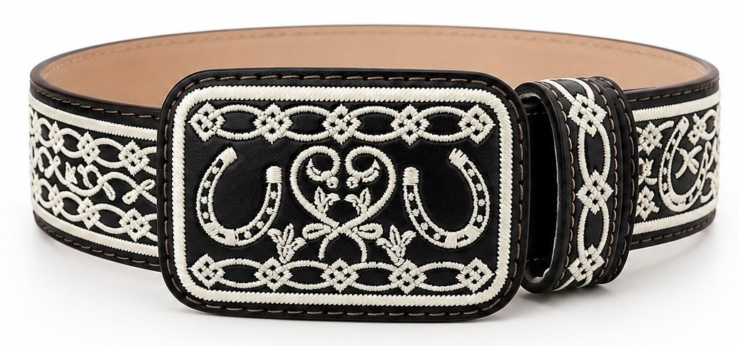 Embroidered Horseshoe Western Belt