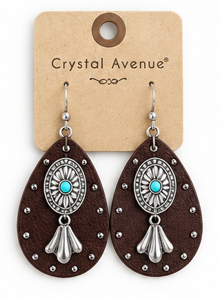 Turquoise Leather Teardrop Earrings