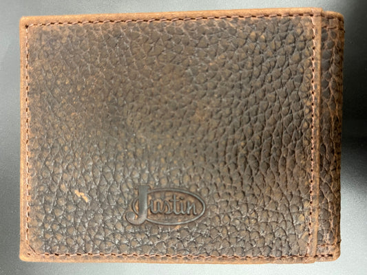 Justin Bifold Wallet Oiled Brown Textured Leather