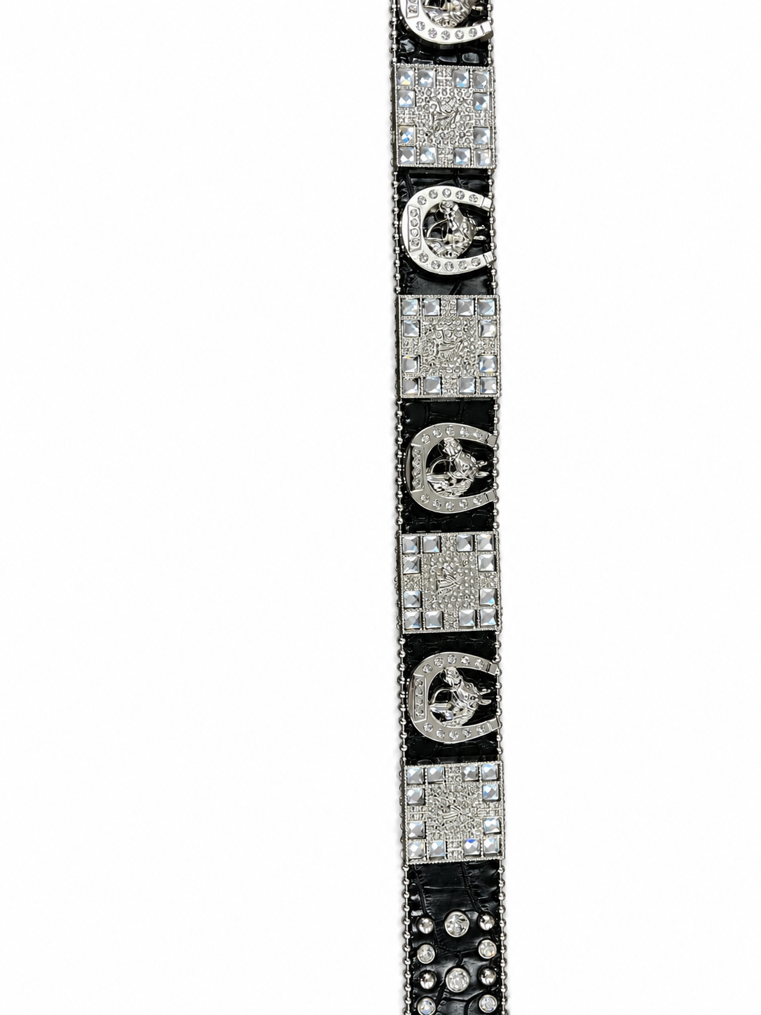 Black Western Belt with Horseshoe Conchos and Rhinestone