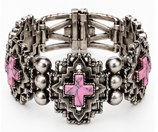Western Pink Cross Cuff Bracelet