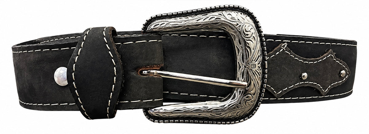 Leather Western Men Belt with Engrave Buckle