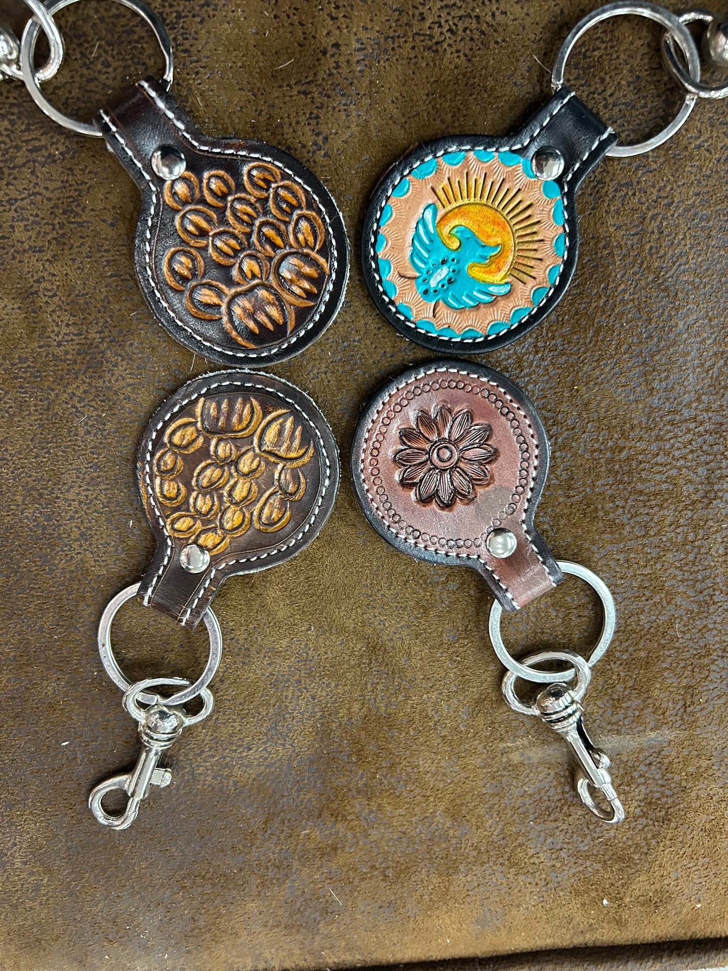 Tooled Cowhide Keychain