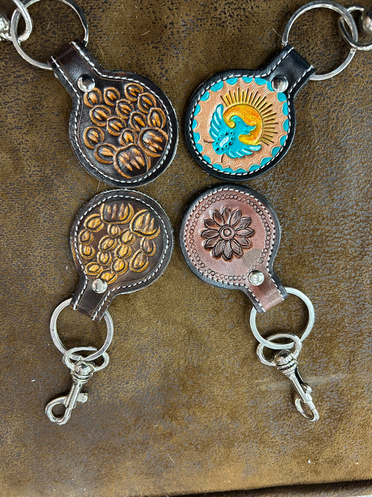 Tooled Cowhide Keychain