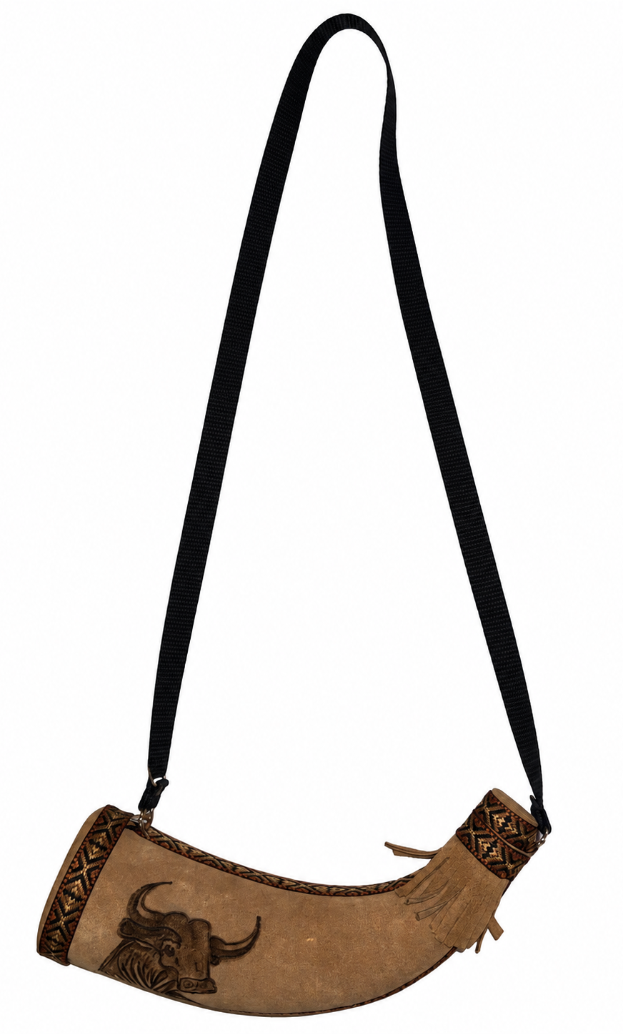 Leather Wrapped Horn-Shaped Canteen