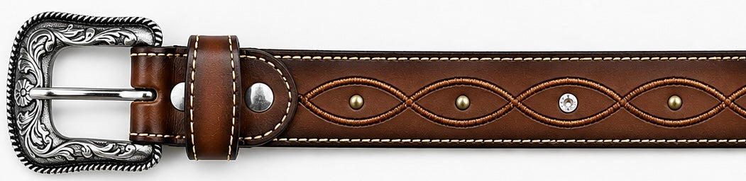 Women's Western Embroidered Studded Leather Belt