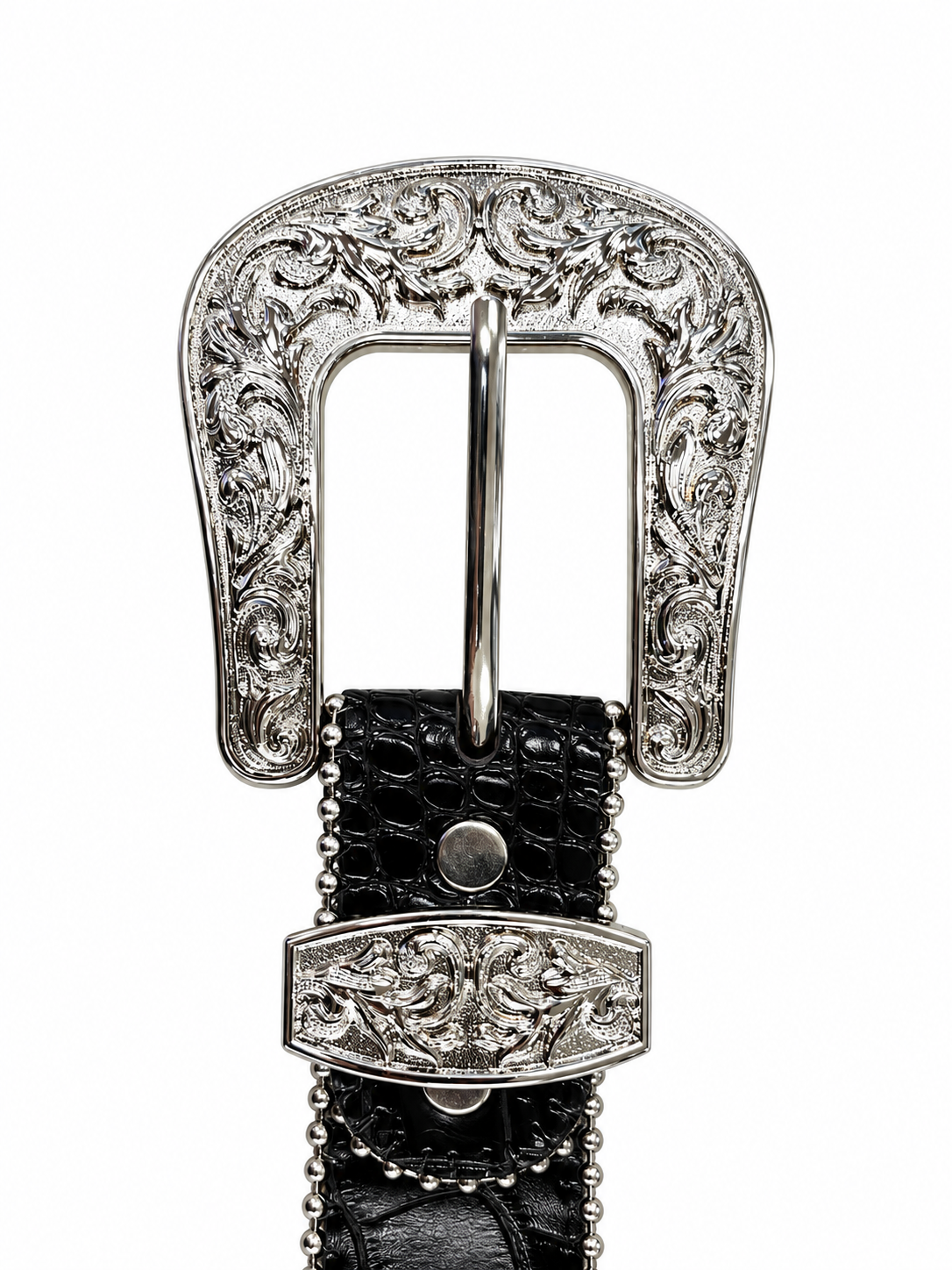 Black Western Belt with Horseshoe Conchos and Rhinestone