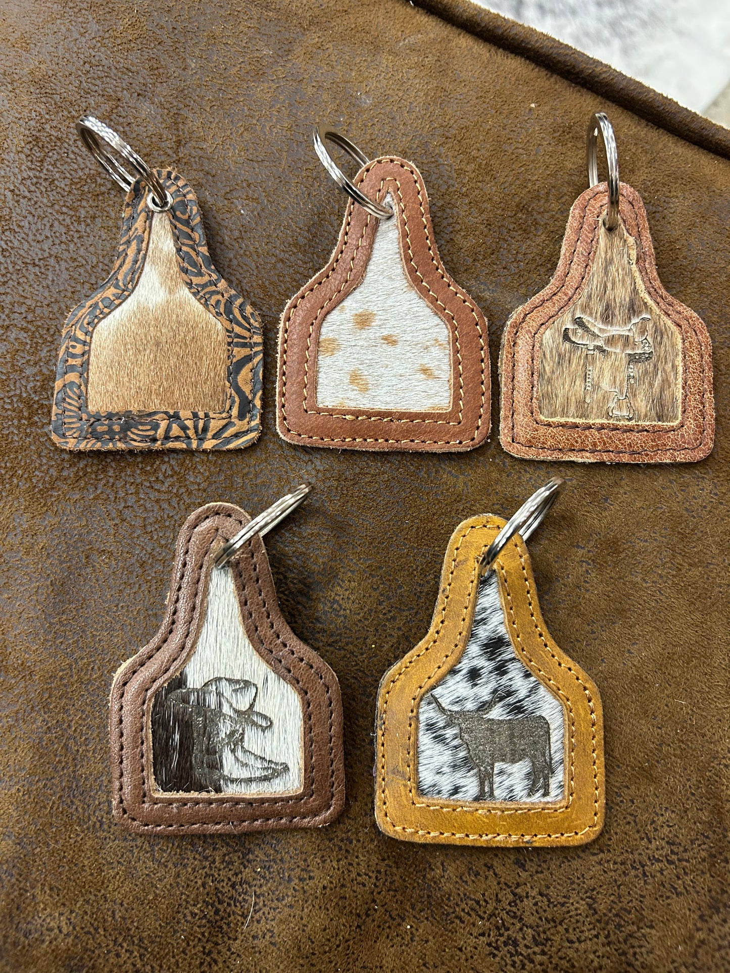 Cowhide Western Keychain