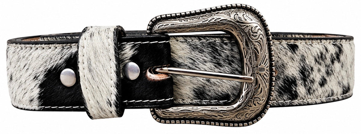 Black & White Hair-On Cowhide Western Belt