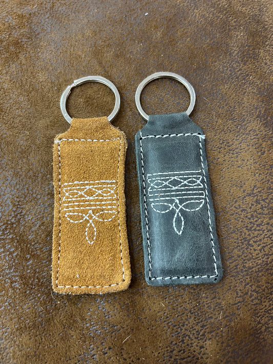 Embroidered Leather Ring Keychain