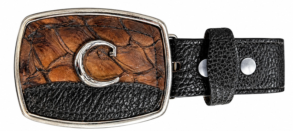 Genuine Fish Leather Inlay Western Men Belt