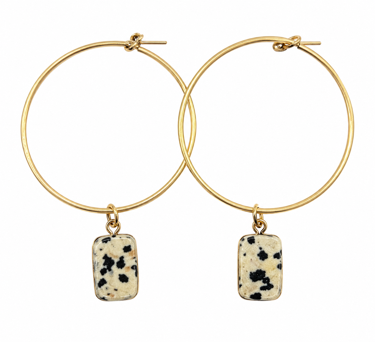 Spotted Stone Charm Hoop Earrings