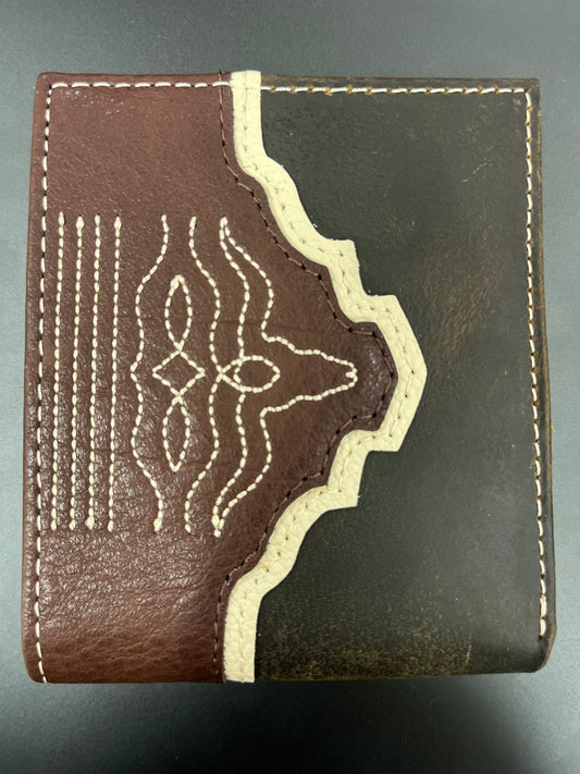 TL Genuine Leather Wallet Brown W/Yoke and Steer Head Toe bug