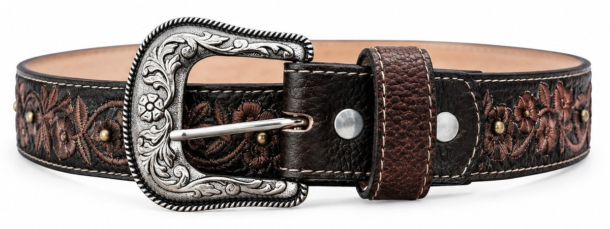 Women's Floral Embroidered Studded Western Belt