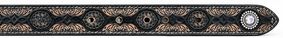 Western Tooled Leather Crystal Concho women's Belt