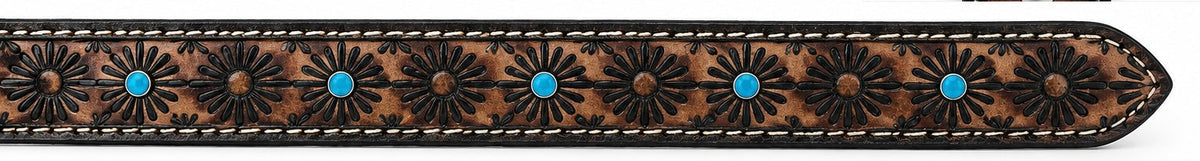 Women's Turquoise Floral Tooled Leather Belt