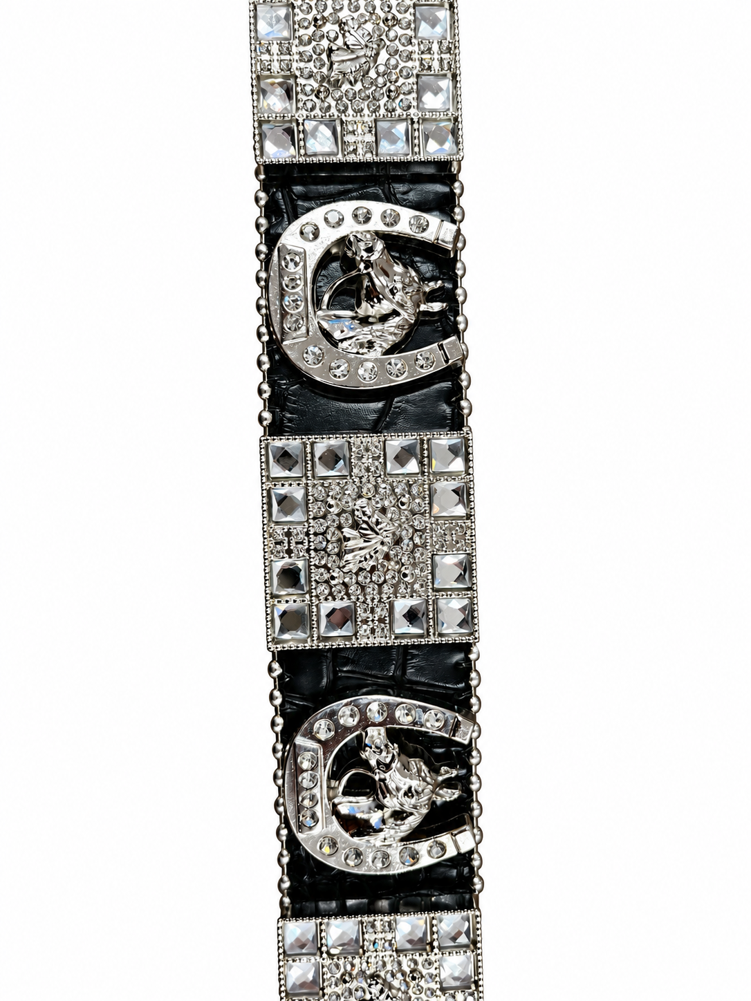 Black Western Belt with Horseshoe Conchos and Rhinestone