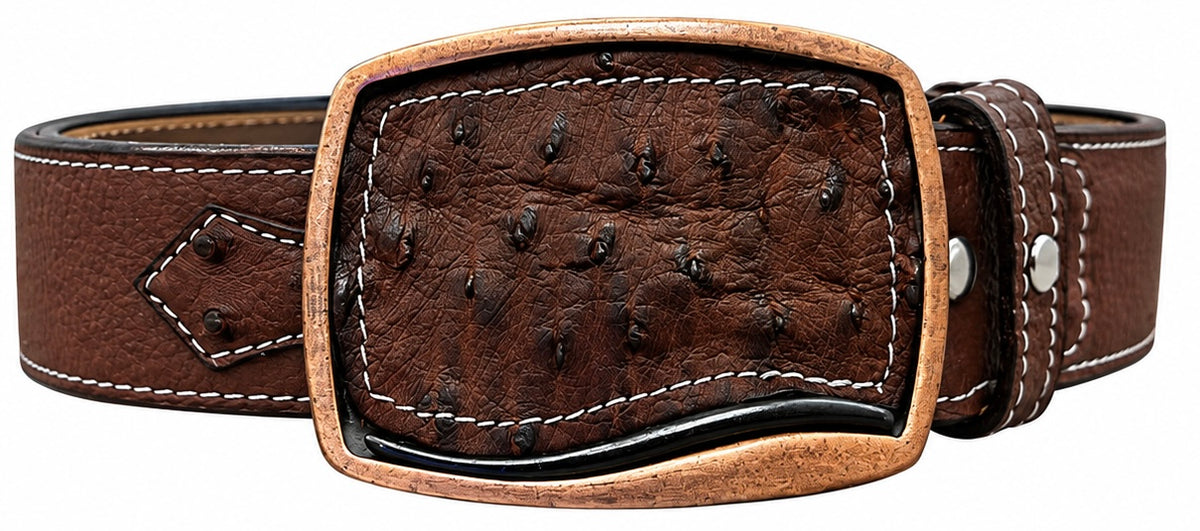Ostrich Inlay Western Leather Belt