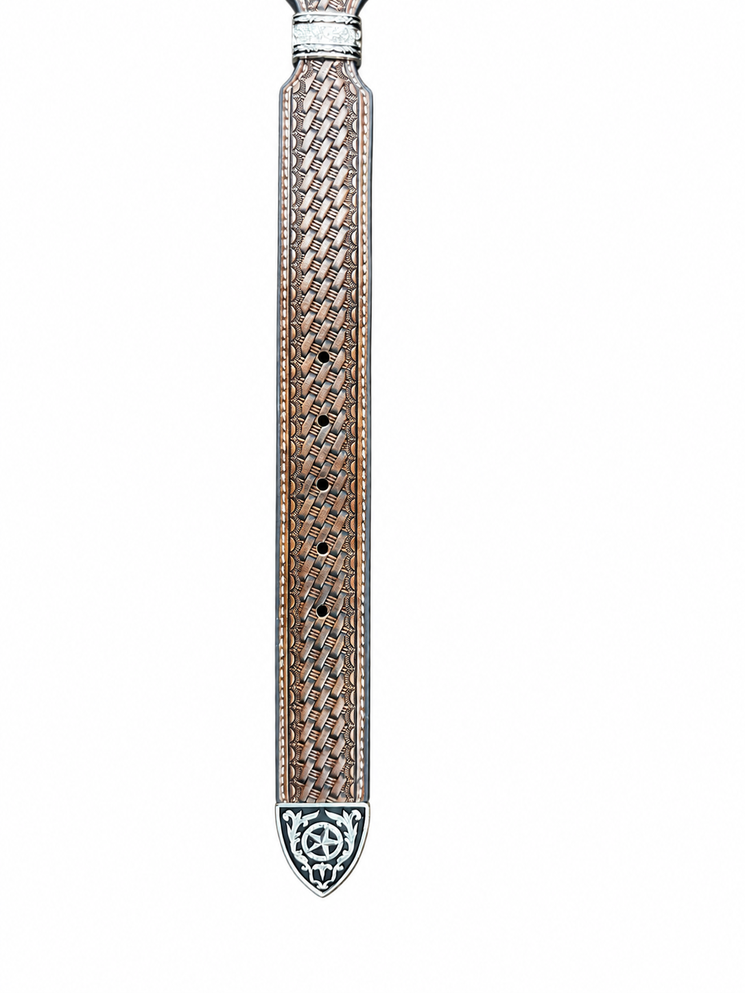 Basketweave Tooled Leather Belt with Horse Conchos