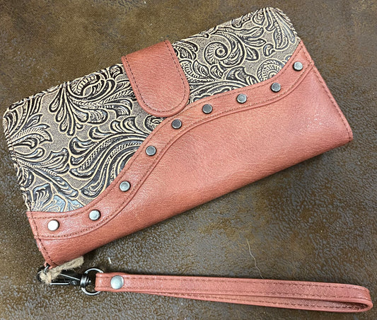 Justin Women Wallet W/Wristlet Asymmetrical Tolled Leather