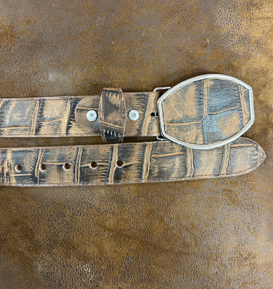 Men Belt Printed Caiman Brown