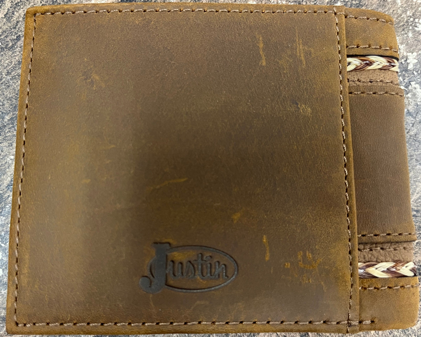 Justin Genuine Leather Bifold Wallet Horsehair Braid
