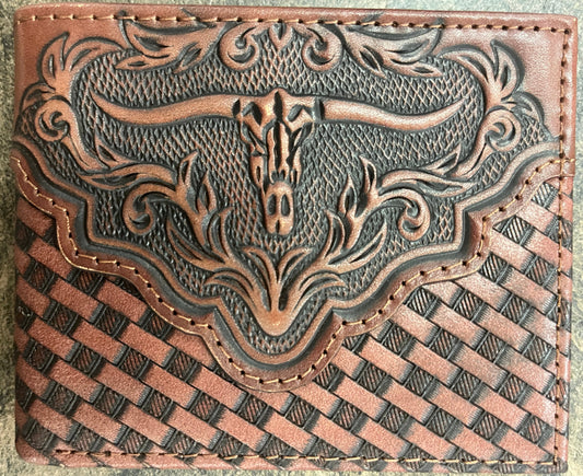 Justin Large Bifold Wallet Basketweave with Steerhead