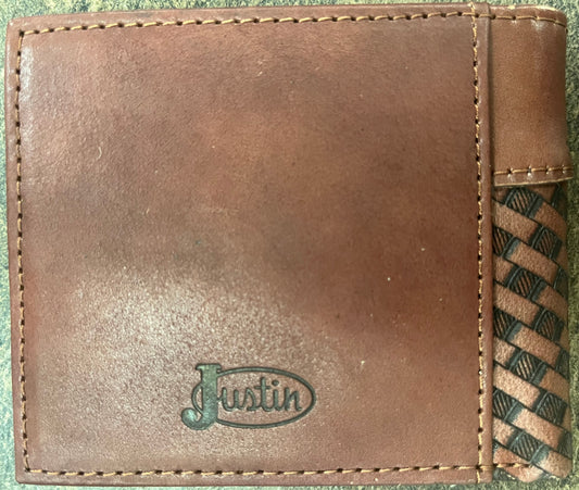 Justin Large Bifold Wallet Basketweave with Steerhead