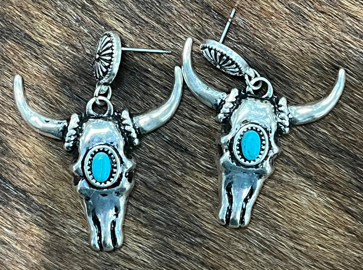 Turquoise Bull Skull Earrings