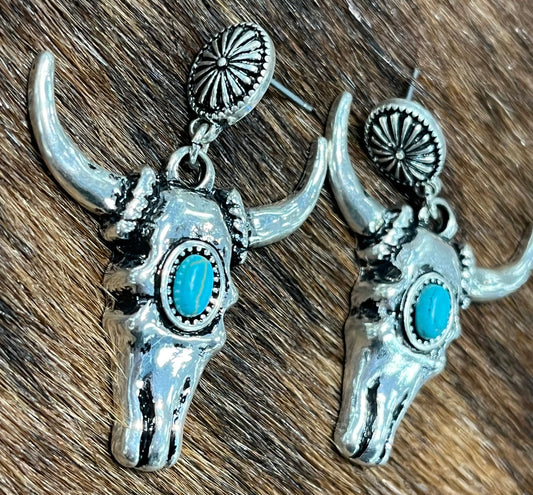 Turquoise Bull Skull Earrings