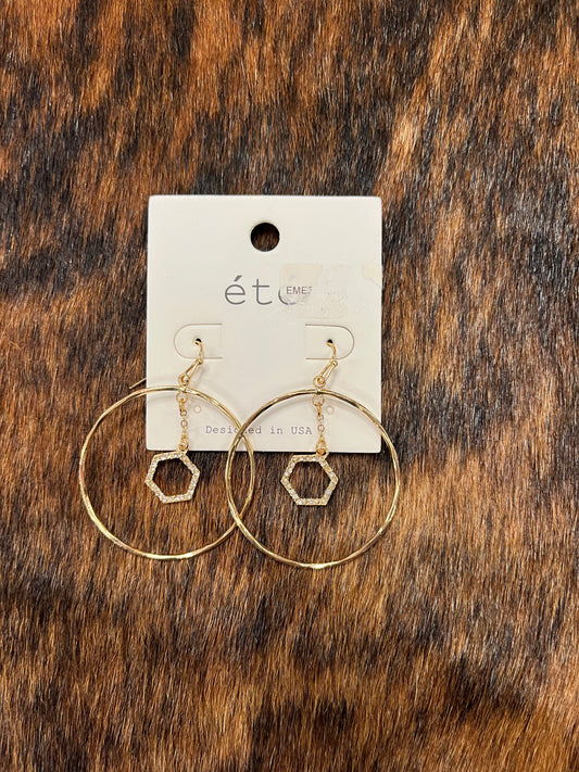Hoop Earrings w/Hexagon Charm