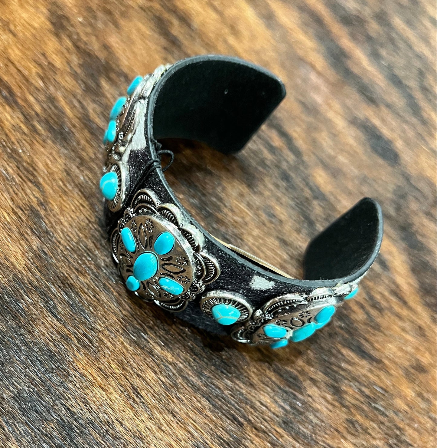 Turquoise Inlay Cow Print Bracelet