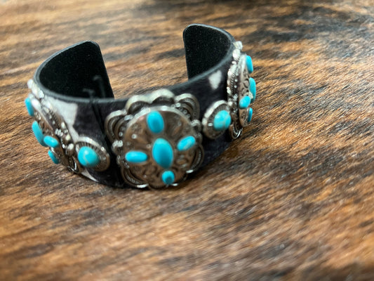 Turquoise Inlay Cow Print Bracelet