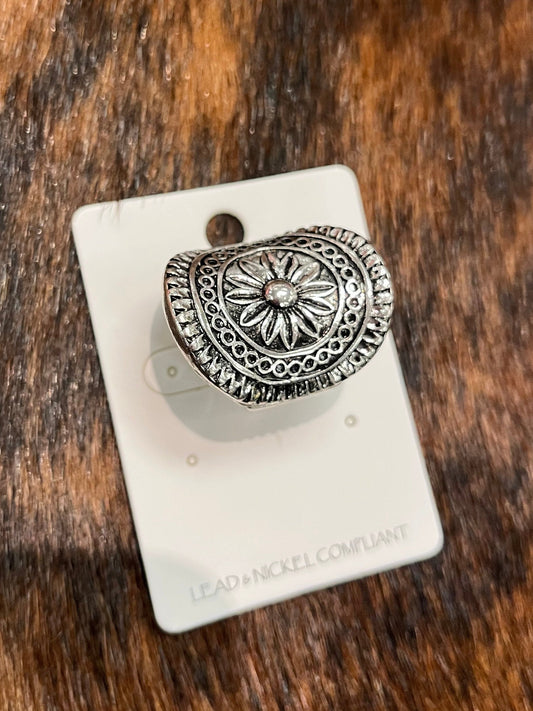 Sunflower Engraved Statement Ring