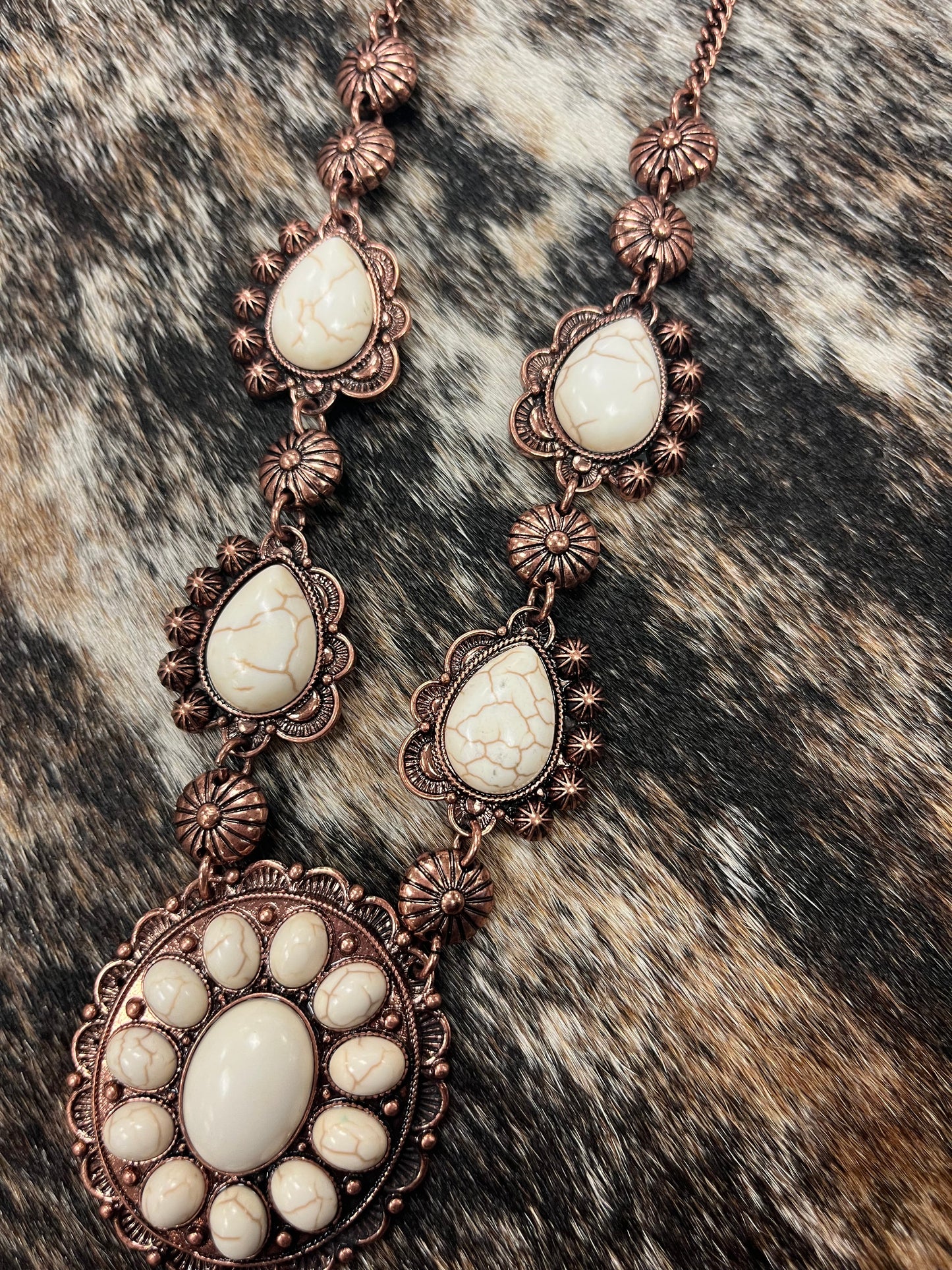 Bronze-Tone White Stone Necklace & Earring Set