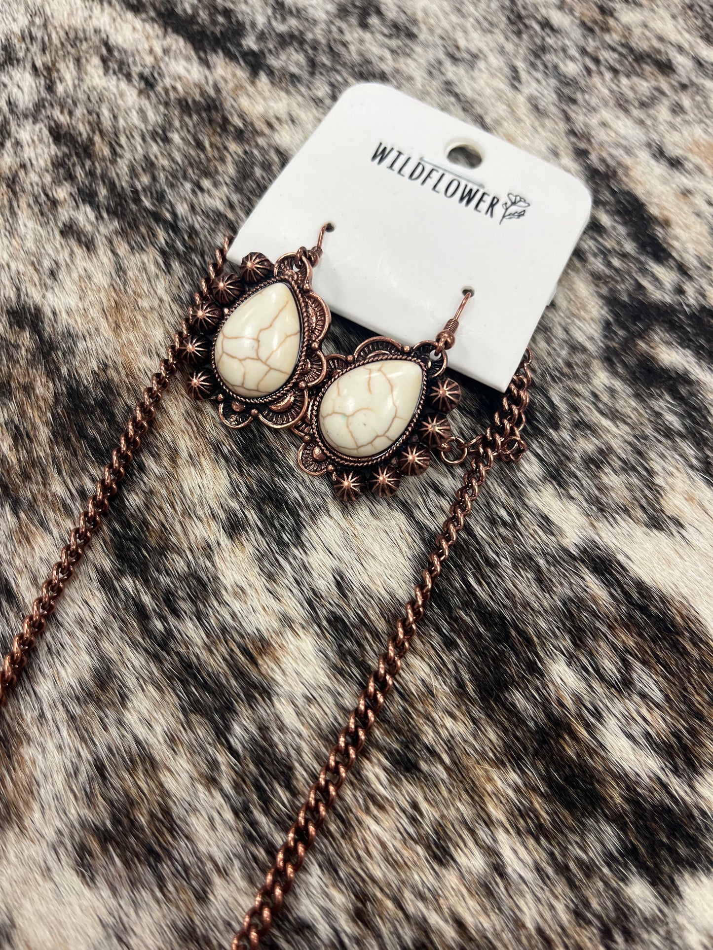 Bronze-Tone White Stone Necklace & Earring Set