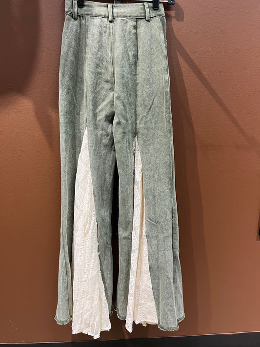 Olive Wide Leg Denim Pants