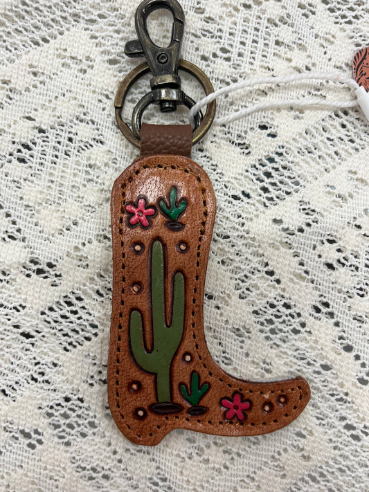 Ace Boot tooled Leather & Cowhide Keychain