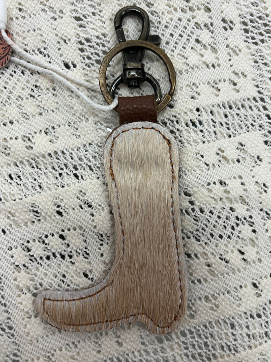 Ace Boot tooled Leather & Cowhide Keychain