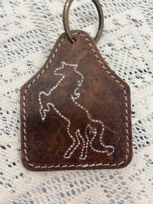 Rustic Leather & Cowhide Keychain