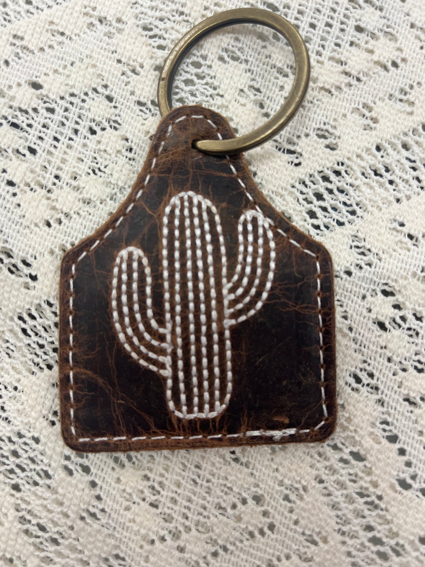 Rustic Leather & Cowhide Keychain