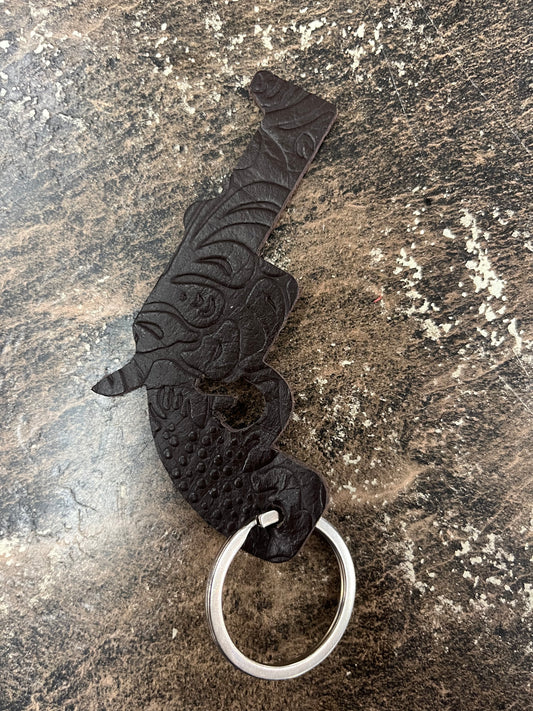 Tooled Leather Western Keychain