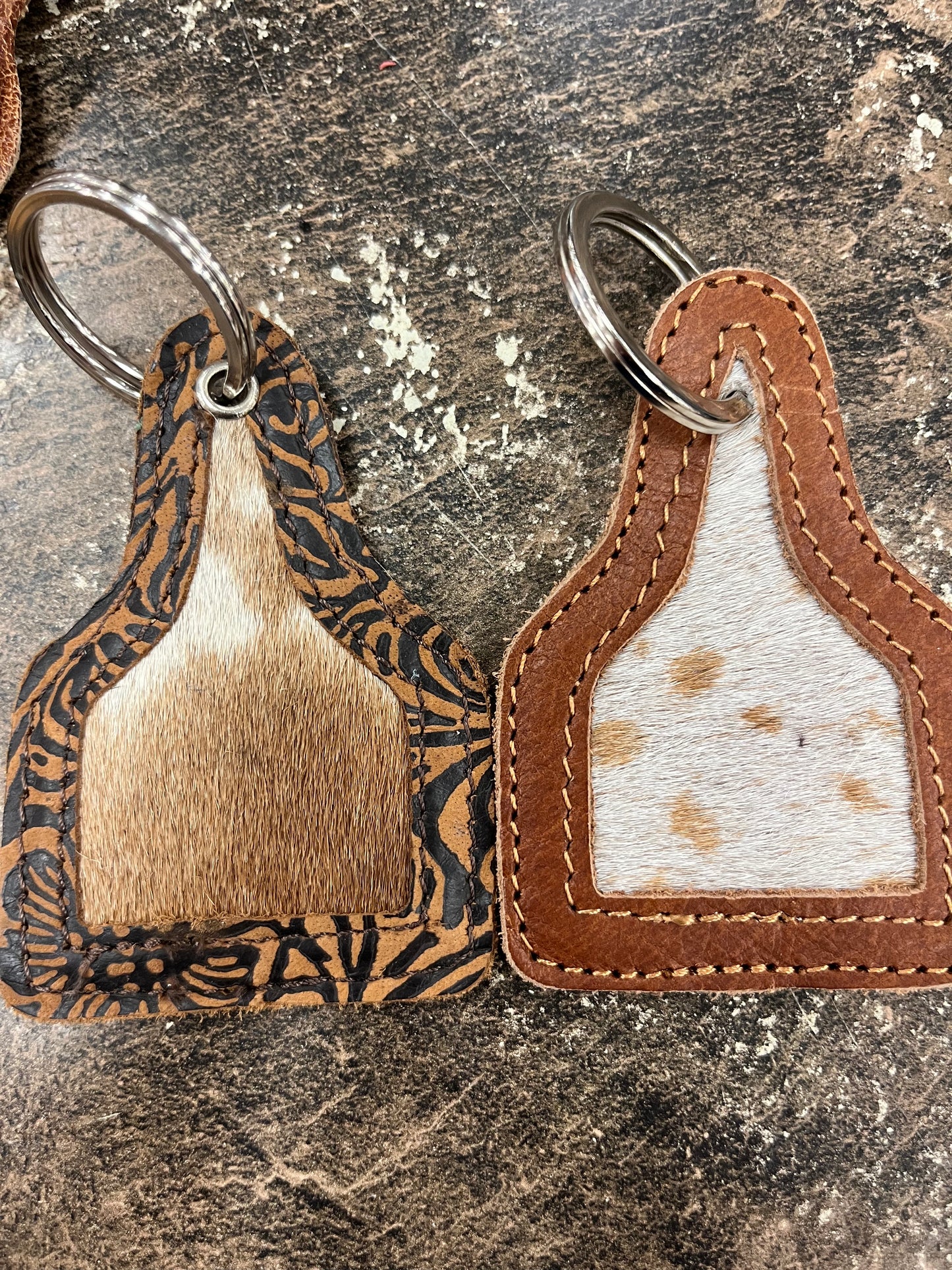 Cowhide Western Keychain