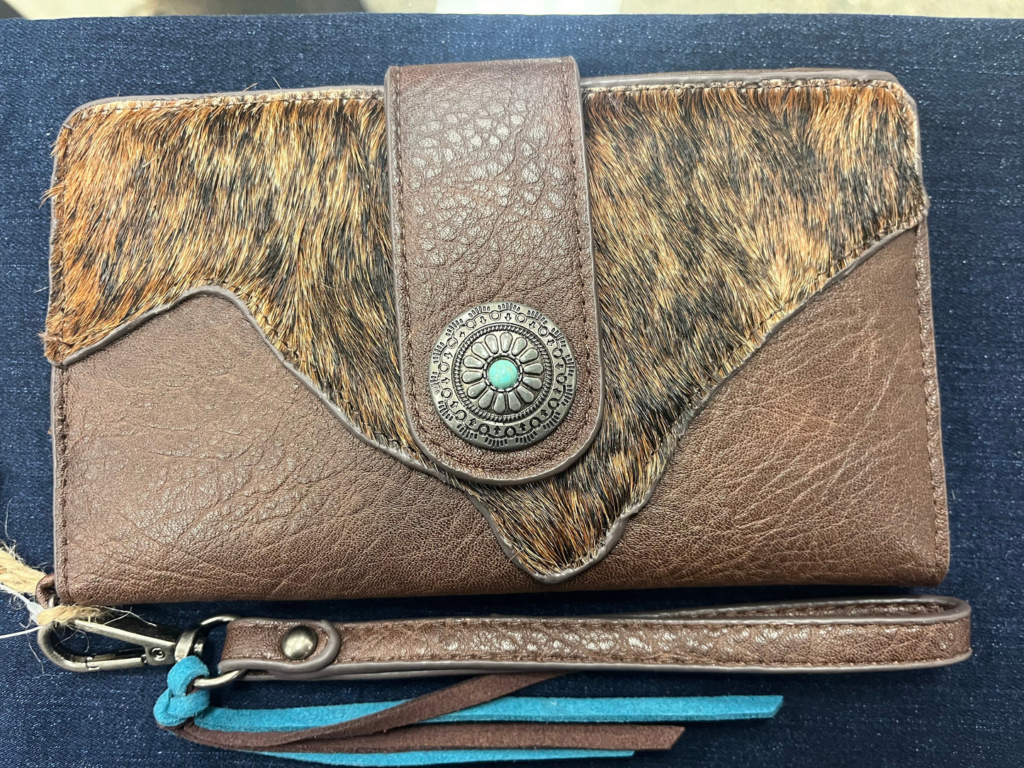 Justin Women Wallet Brown W/Asymmetrical Hair On