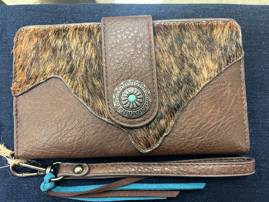 Justin Women Wallet Brown W/Asymmetrical Hair On